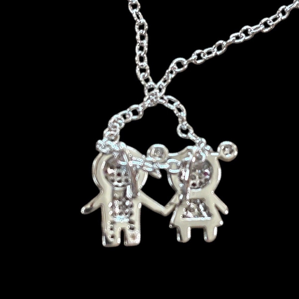 Sterling Silver 0.51 ct GRA Moissanite Boy & Girl Pendant Necklace Pave’ Set