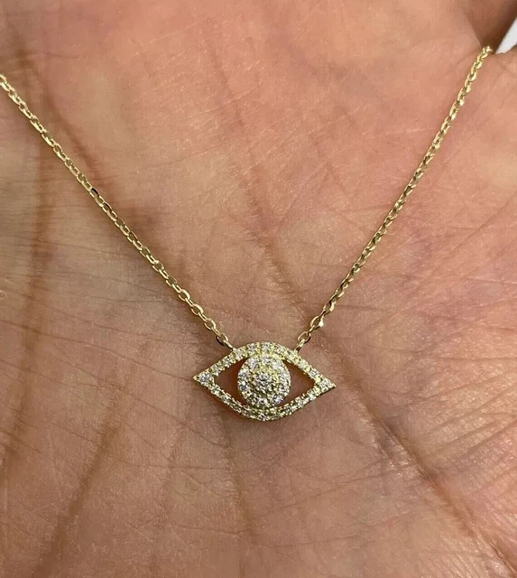 Evil Eye Charm 1.00Ct Round Cut Lab Grown Diamond Pendant 14k Yellow Gold Plated