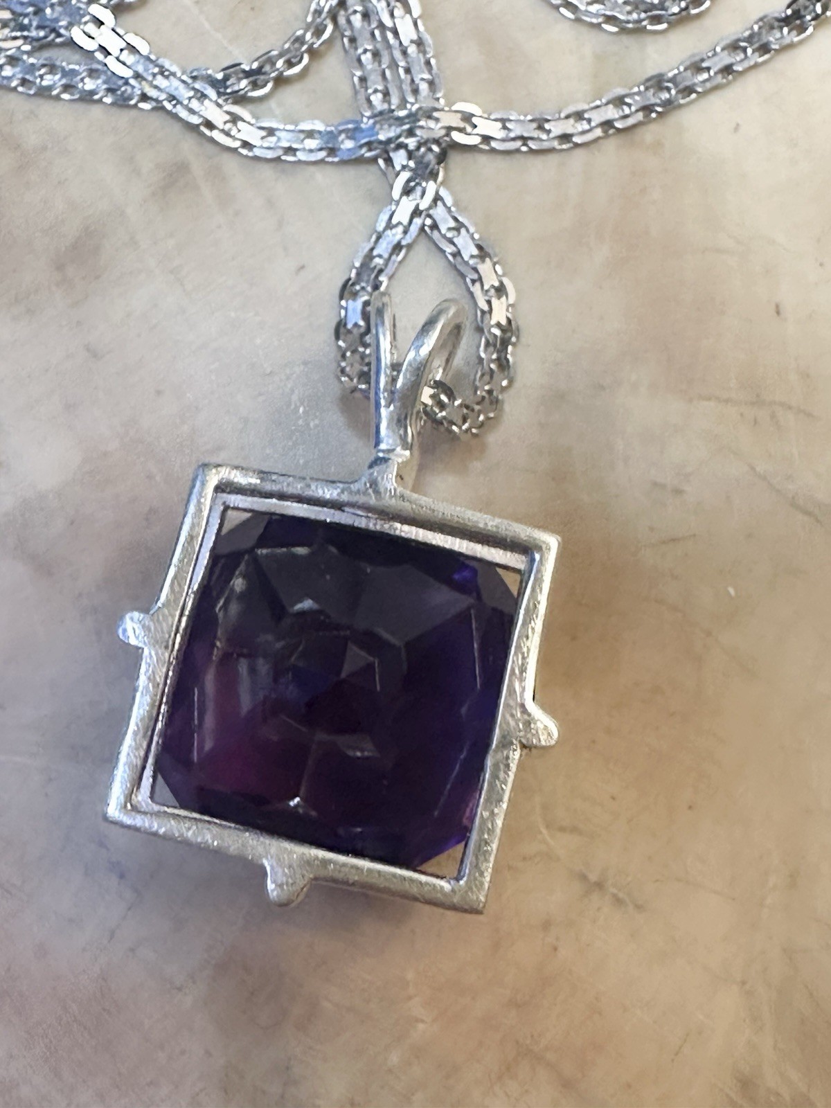 Natural Fancy Cut Zambian Amethyst 14.30 Ct 925 Sterling Silver Necklace 20 In