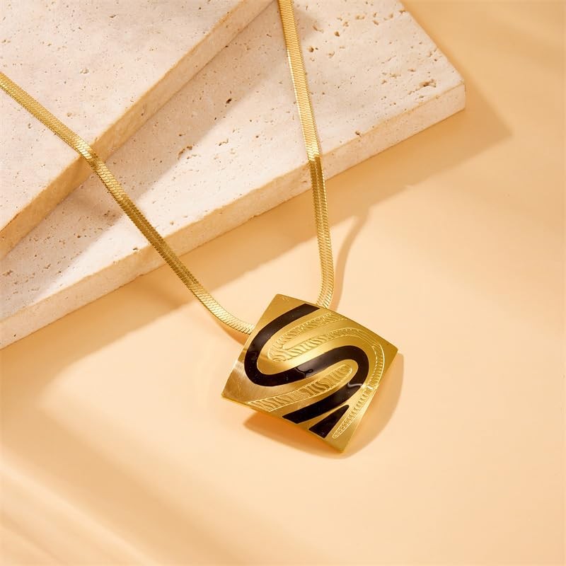 sunglnl Chunky Necklaces For Women, 14k Goldplated Necklace Square Geometry T…