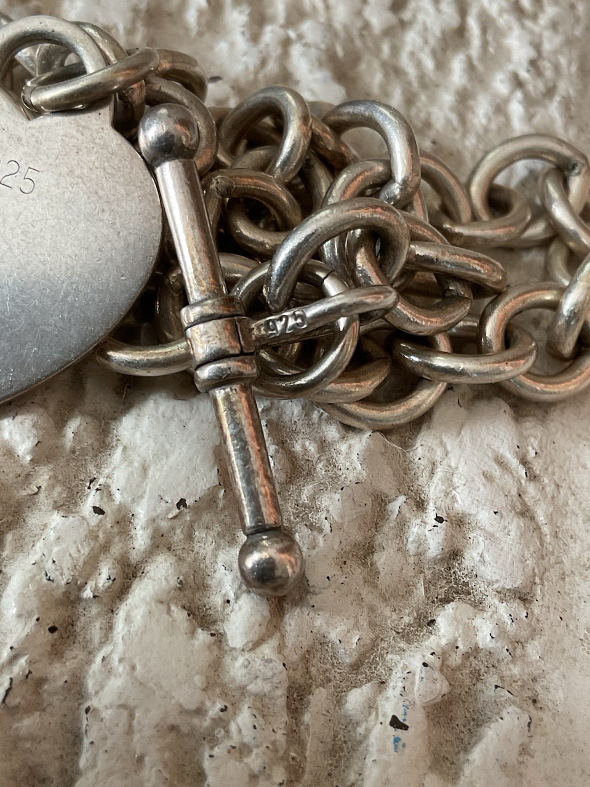 Vtg Heavy Chunky 925 Sterling Silver Heart Charm Toggle Rolo Chain Necklace 18”