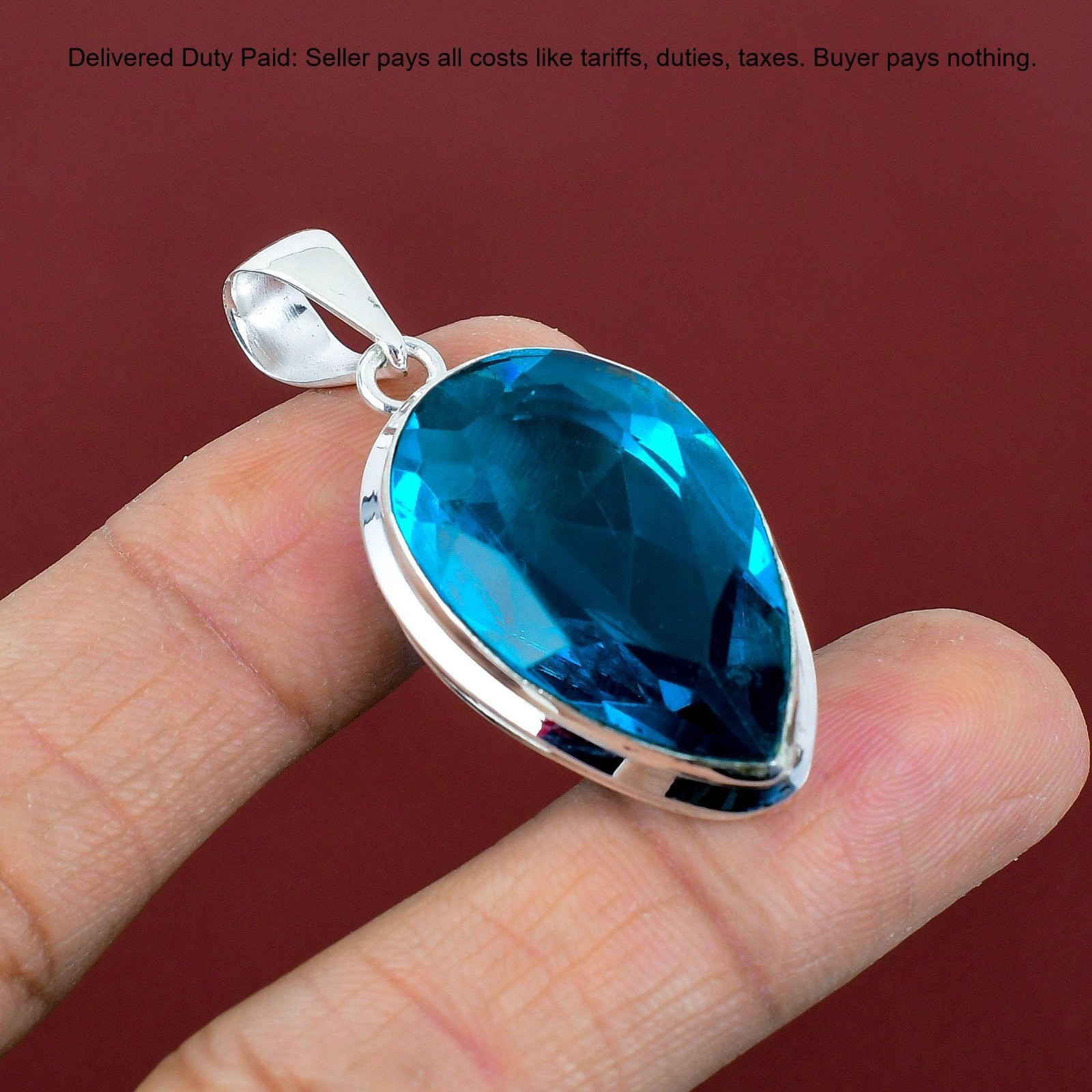 925 Silver Natural Indicolite Handcrafted Daughter Artisan Bezel Pendant Jewelry