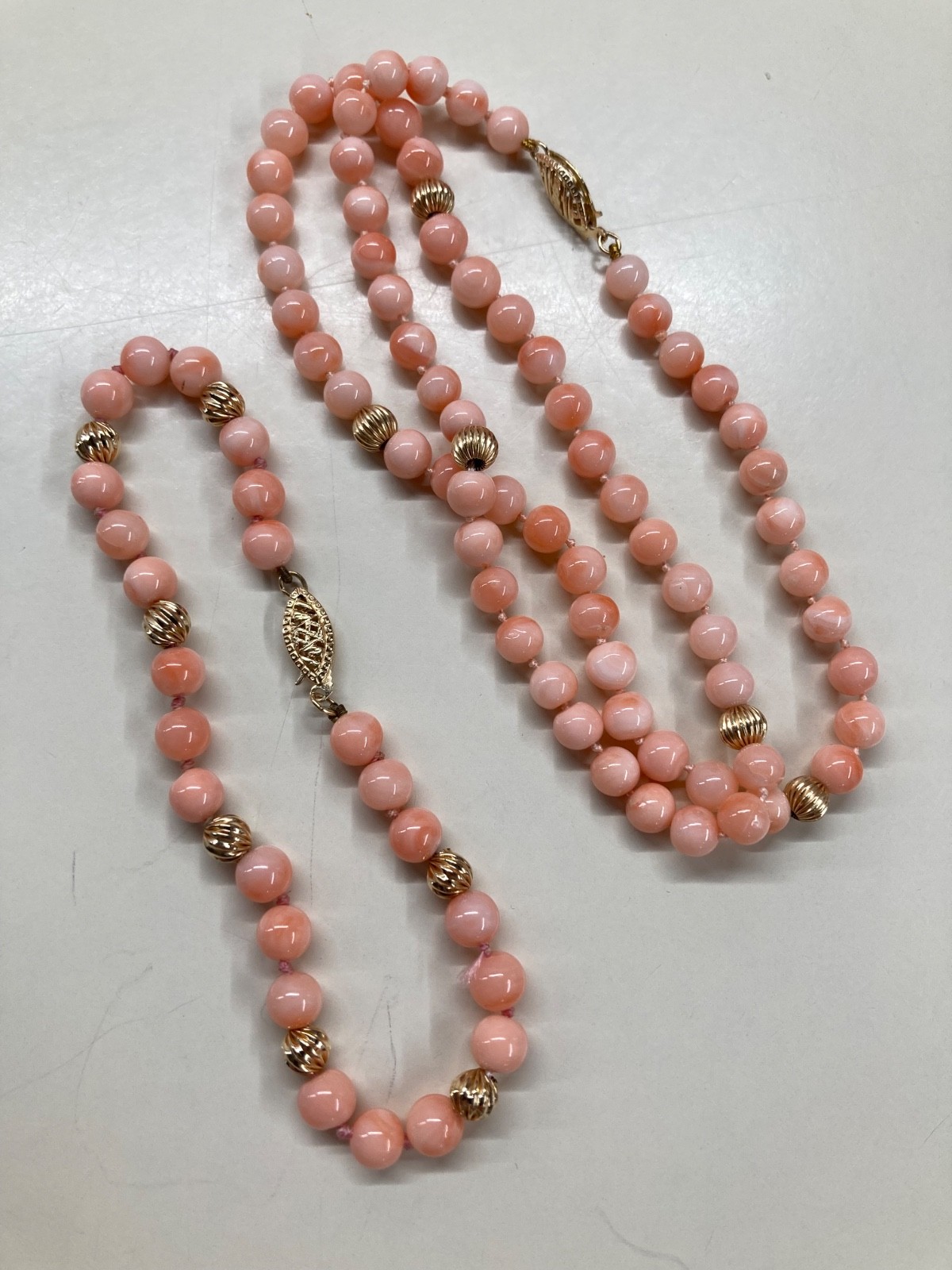 Vtg Variegated Angelskin Coral Necklace & Matching Bracelet 14K – Original Owner