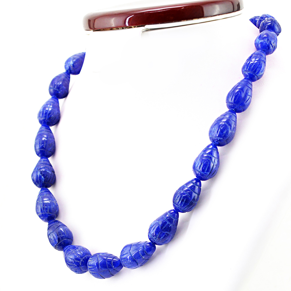 BEAUTIFUL 519.50 CTS EARTH MINED BLUE SAPPHIRE PEAR SHAPE CARVED BEADS NECKLACE