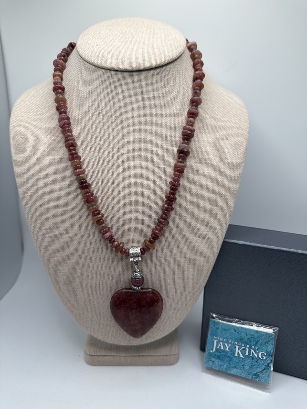 Jay King Natural Nigerian Strawberry Quartz 925 Heart Pendant Necklace