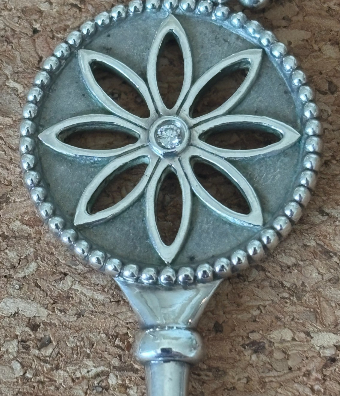 Tiffany & Co. Sterling Silver 925 Floral Daisy Key Diamond Pendant