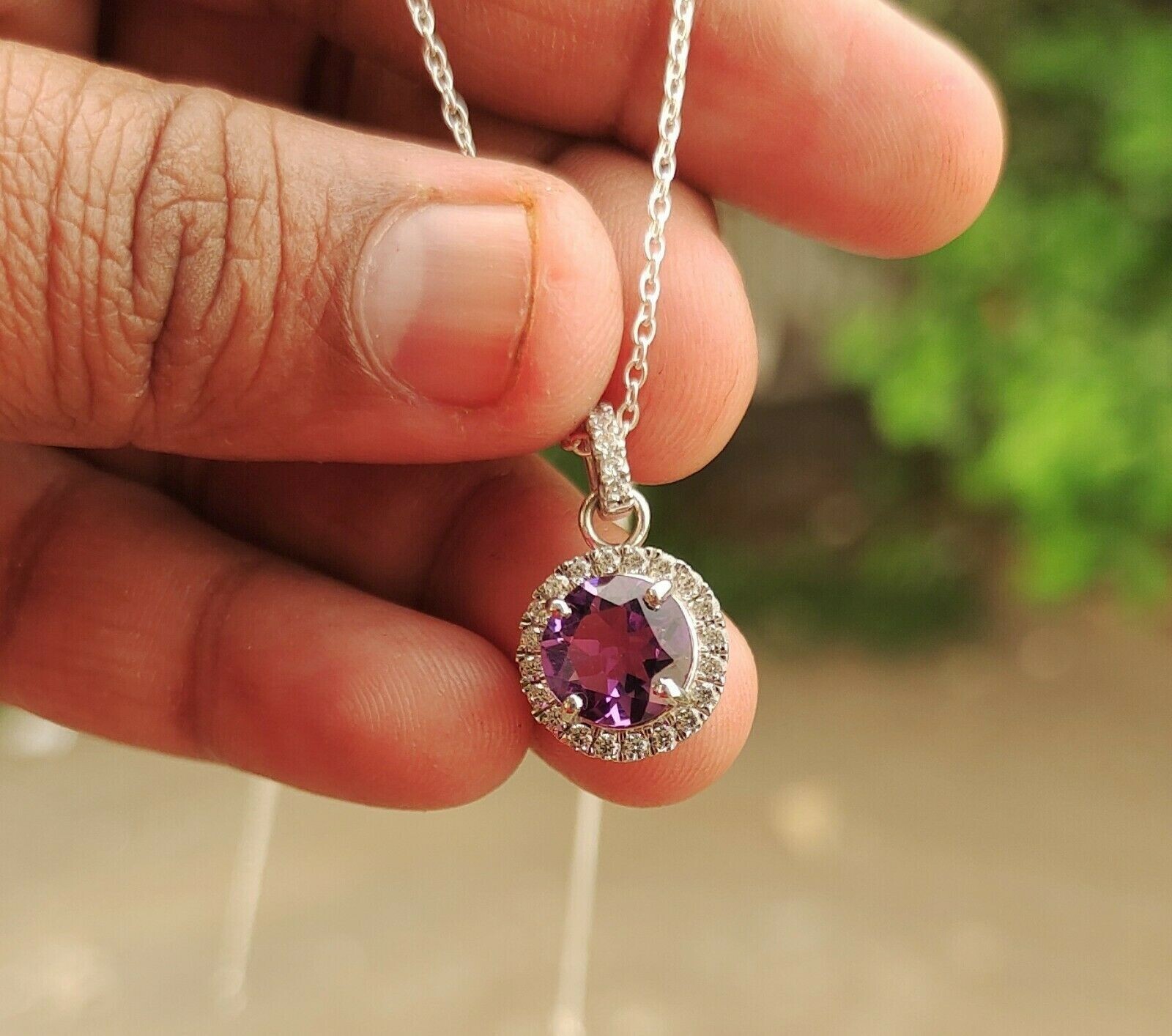 2Ct Round Lab-Created Amethyst Pendant 14K White Gold Plated Silver Free Chain