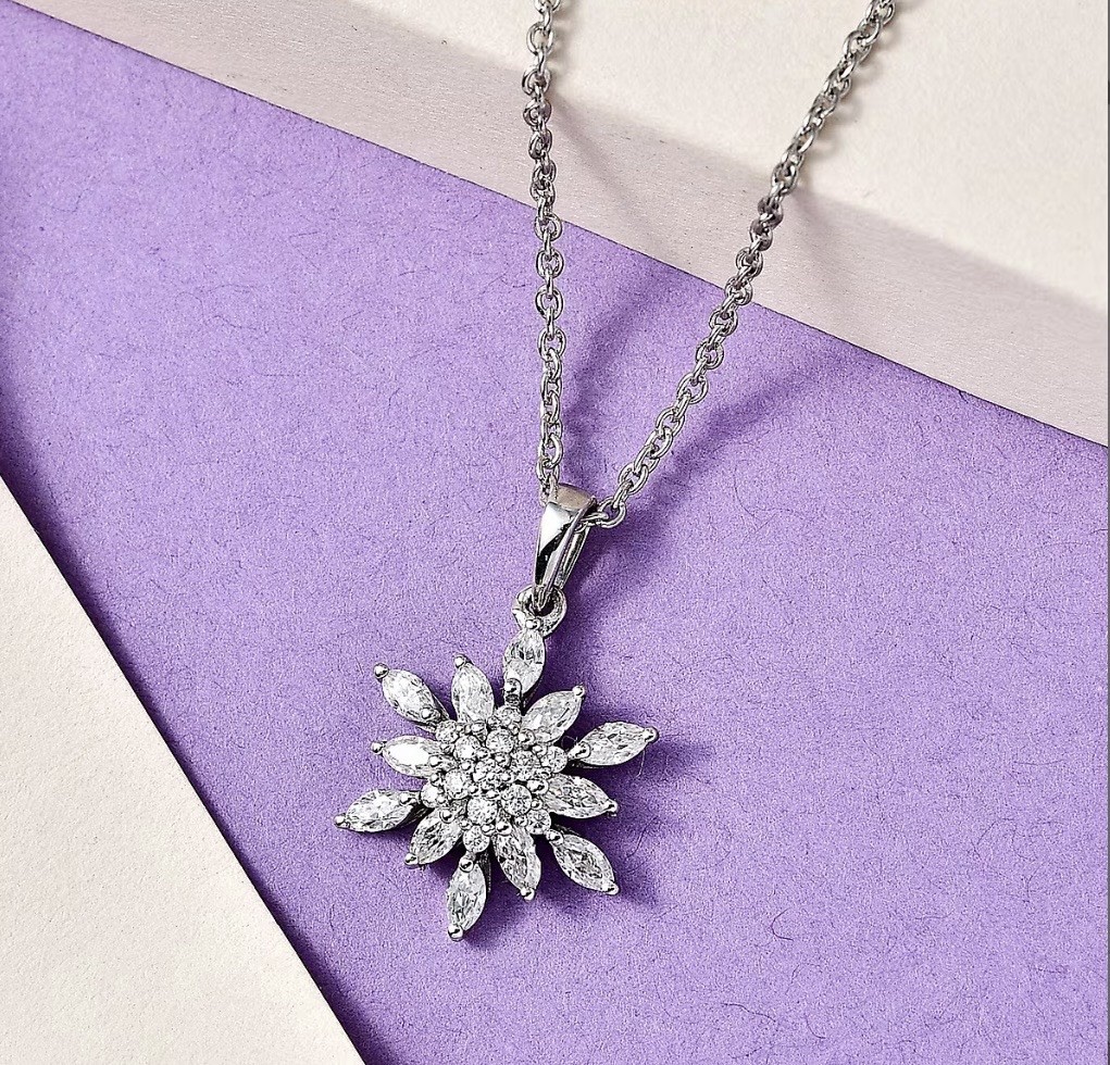 Moissanite 925 Sterling Silver 20in Snowflake Necklace