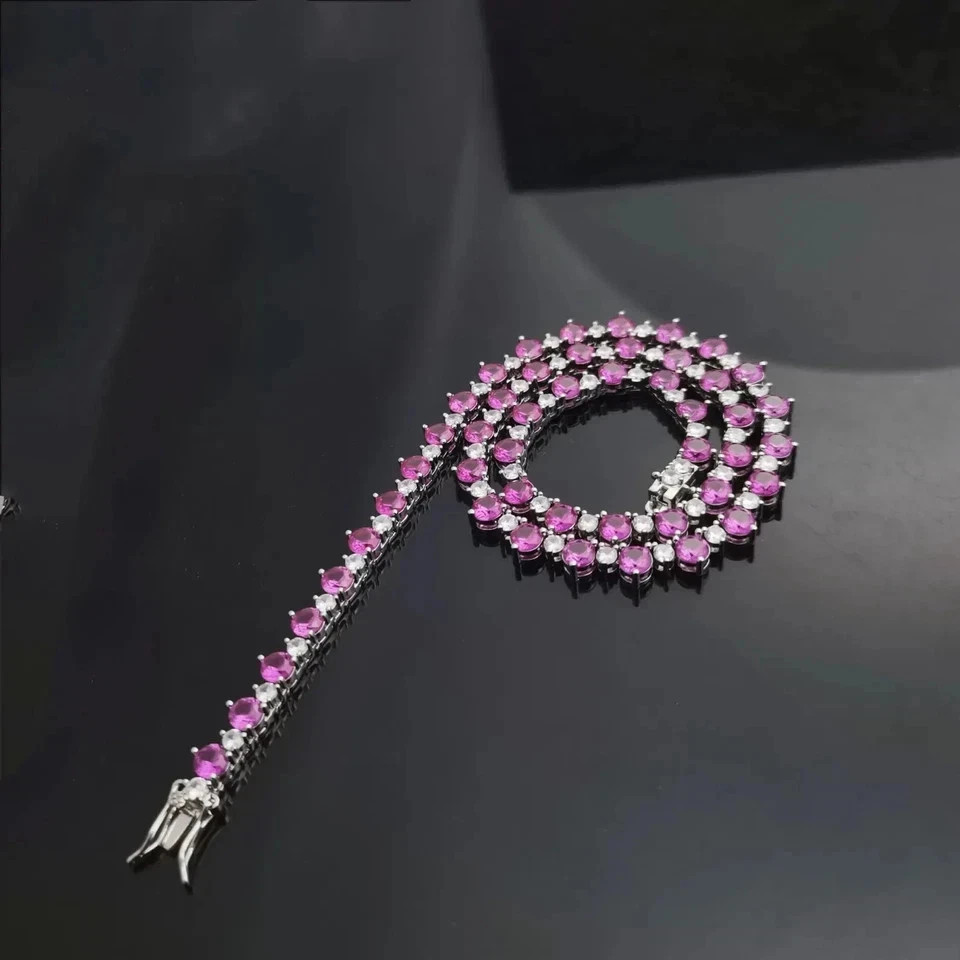 18TCW Round Lab Created Sapphire & Diamond Tennis Necklace 925 Sterling Silver