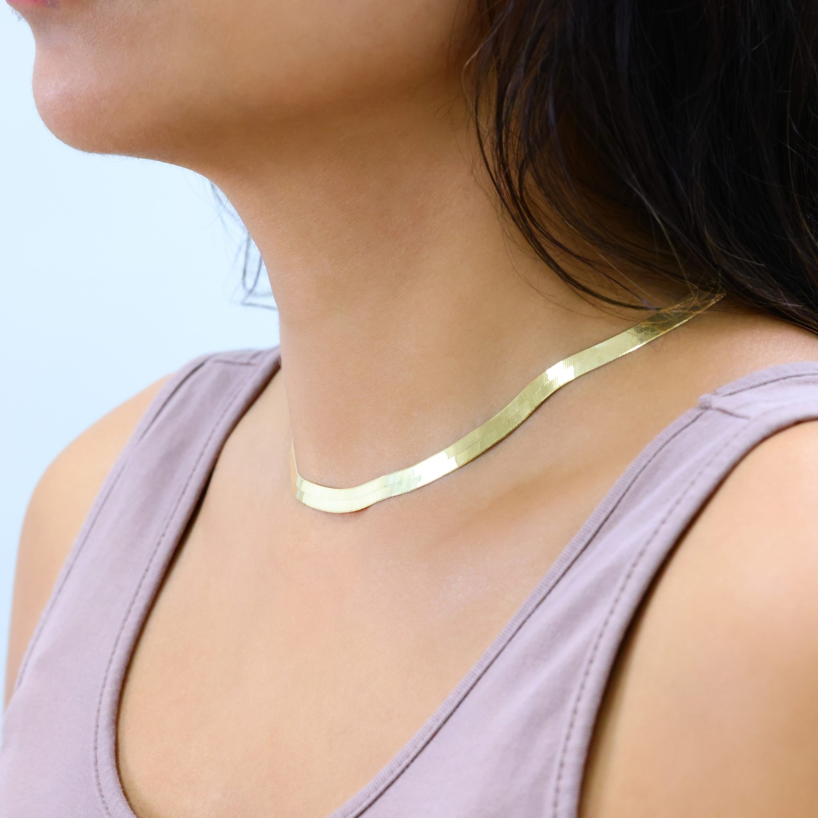 10K Yellow Gold Solid 3mm-9mm Flat Herringbone Chain Necklace Women Men 16″- 24″