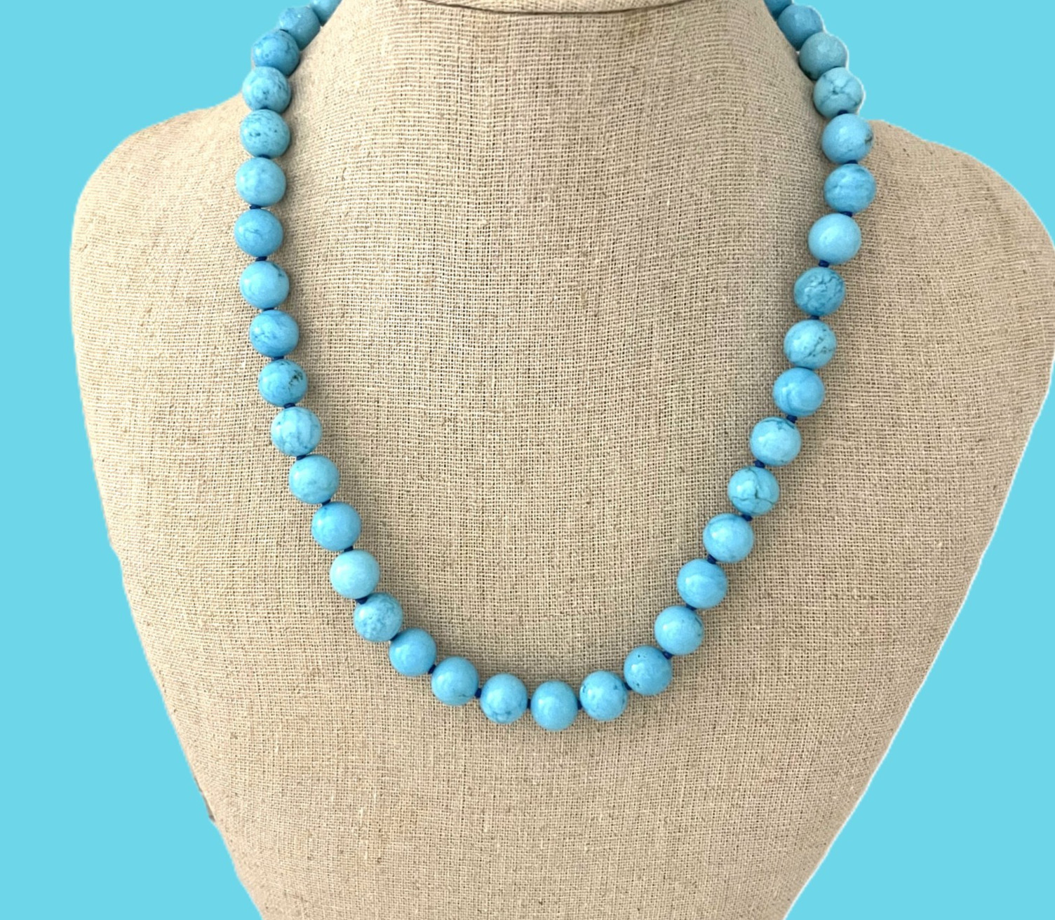 10-10.5MM TURQUOISE NECKLACE W/STERLING SILVER CLASP & PAVE CZ