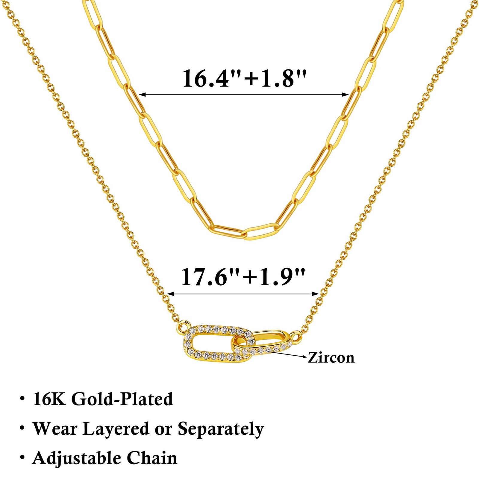 2 Pcs Gold Paperclip Necklace for Women, Layered Paper Clip Necklace Dainty Gold