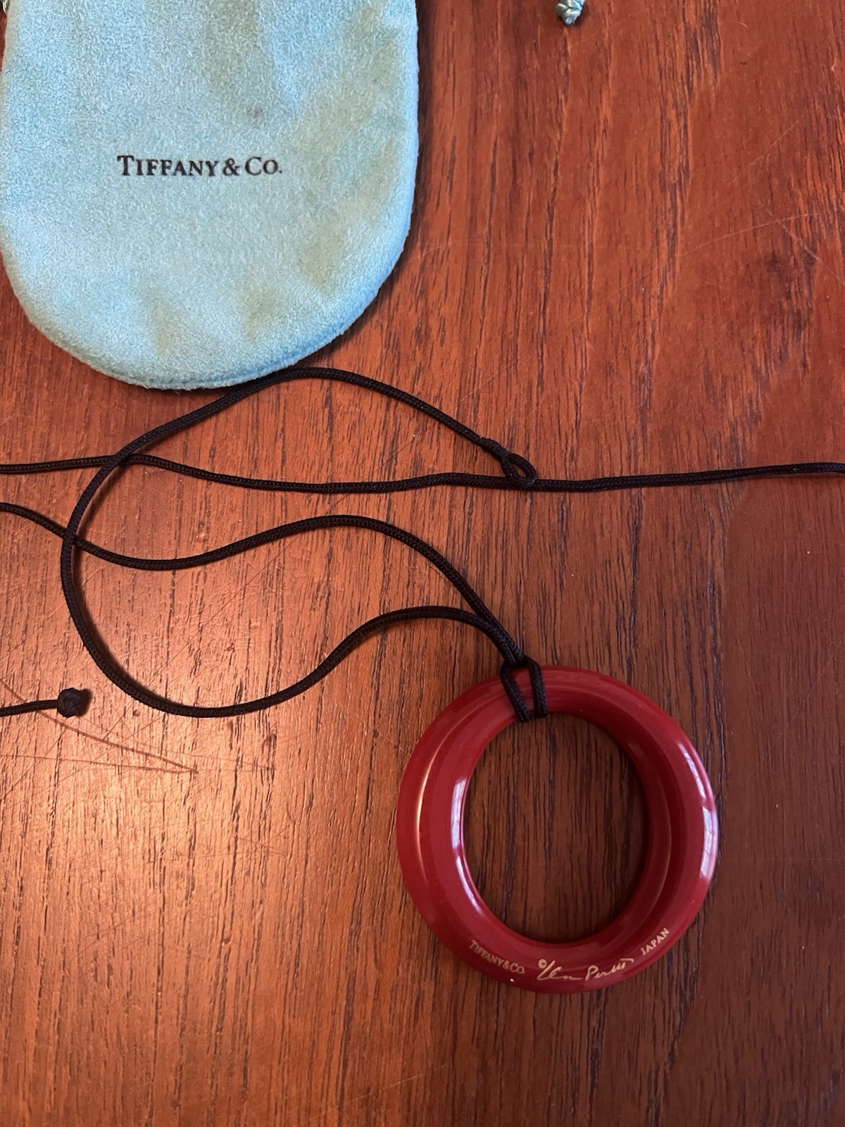 Tiffany & Co. Elsa Peretti Sevillana Pendant Red Lacquer Japanese Hardwood