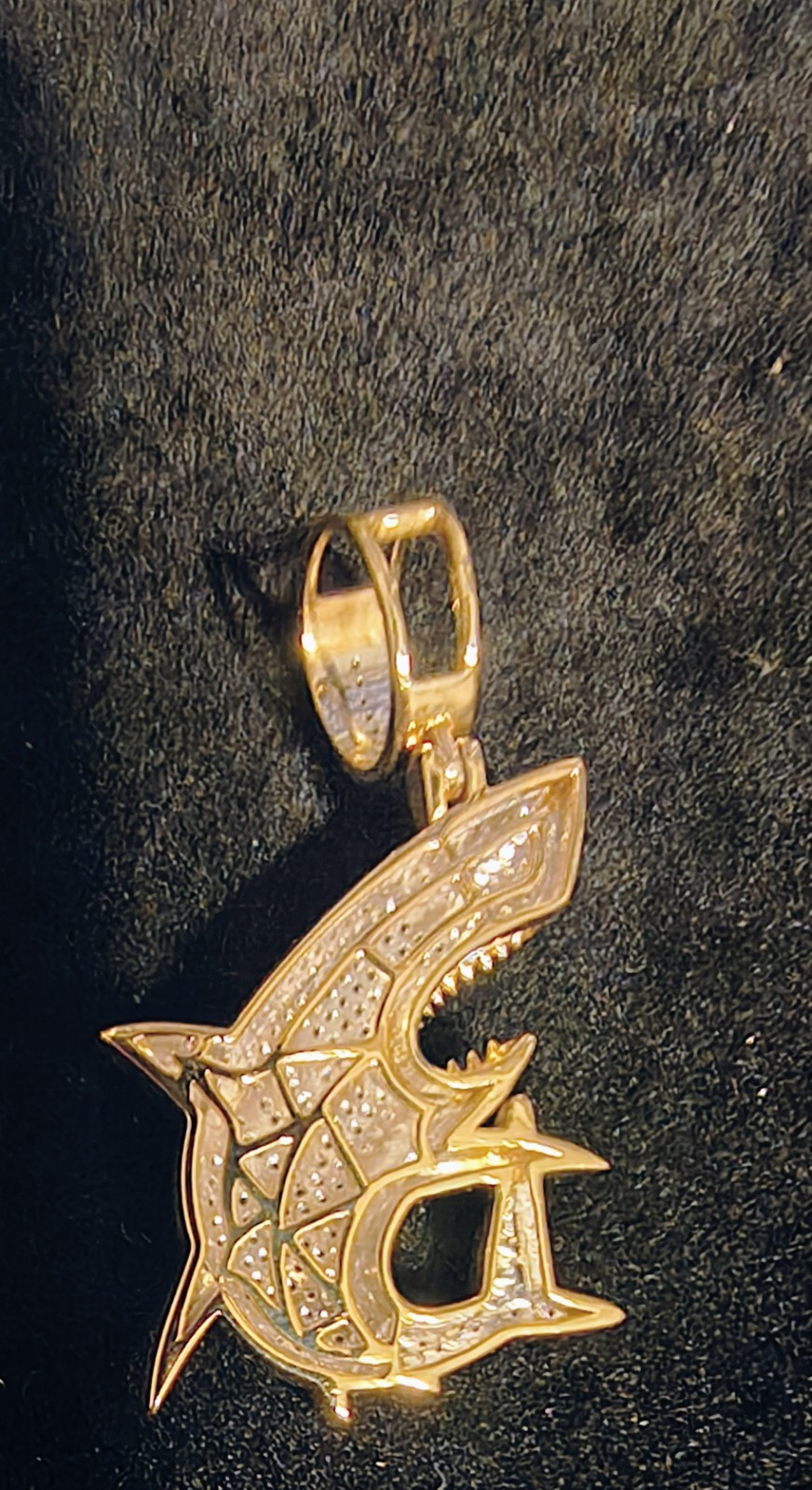 10k Gold Diamond Shark Pendant