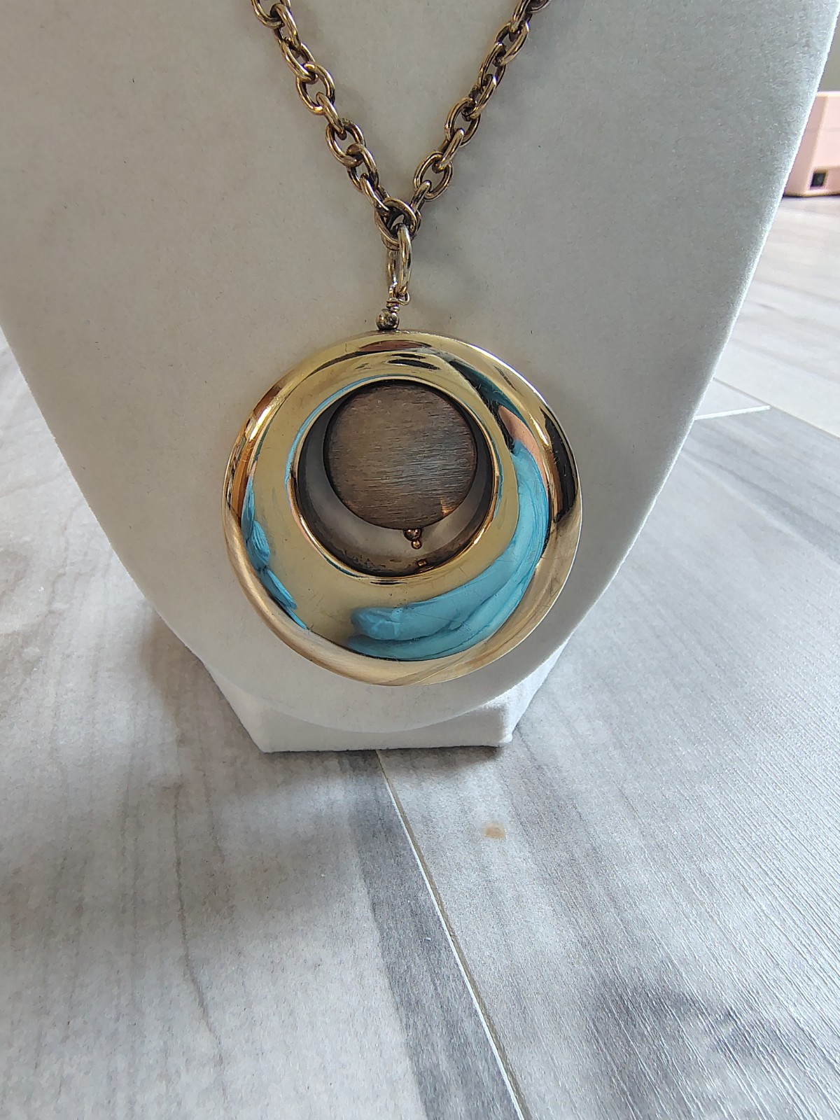 ​Vtg 925 Sterling Silver Gold Vermeil Spinner Pendant Necklace Italy 29g 24″