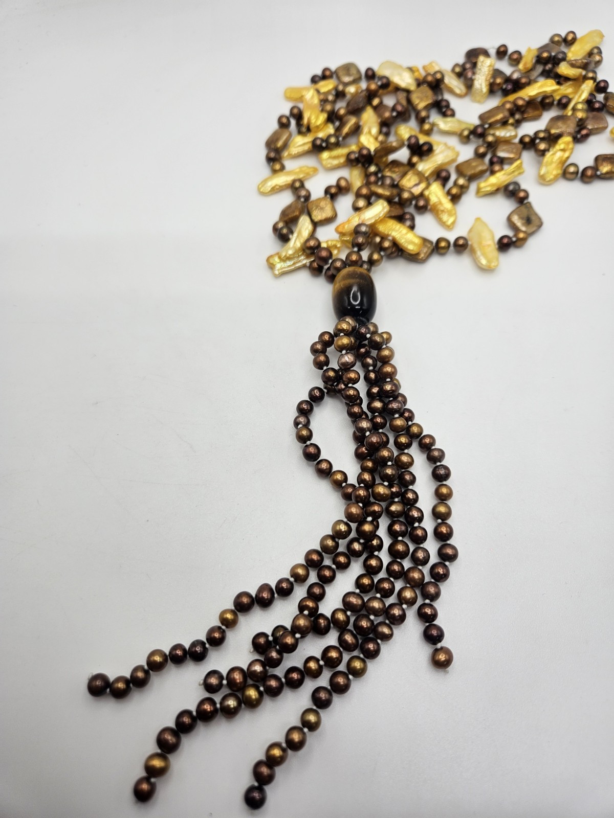 DTR Jay King Yellow & Brown Pearl Tassel Beaded Necklace
