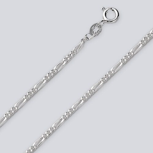 Figaro 3 + 1 Chain Italian 925 Sterling Silver 2.1mm Chain 18″ Spring Ring Clasp