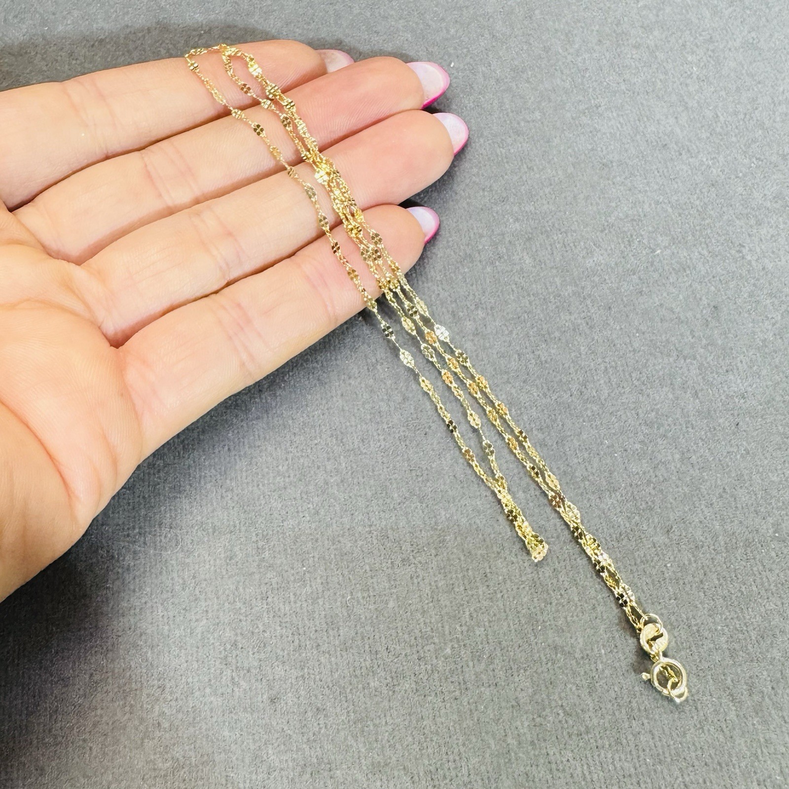 16” Solid 10K Yellow Gold Shimmering Fancy Link Chain Necklace