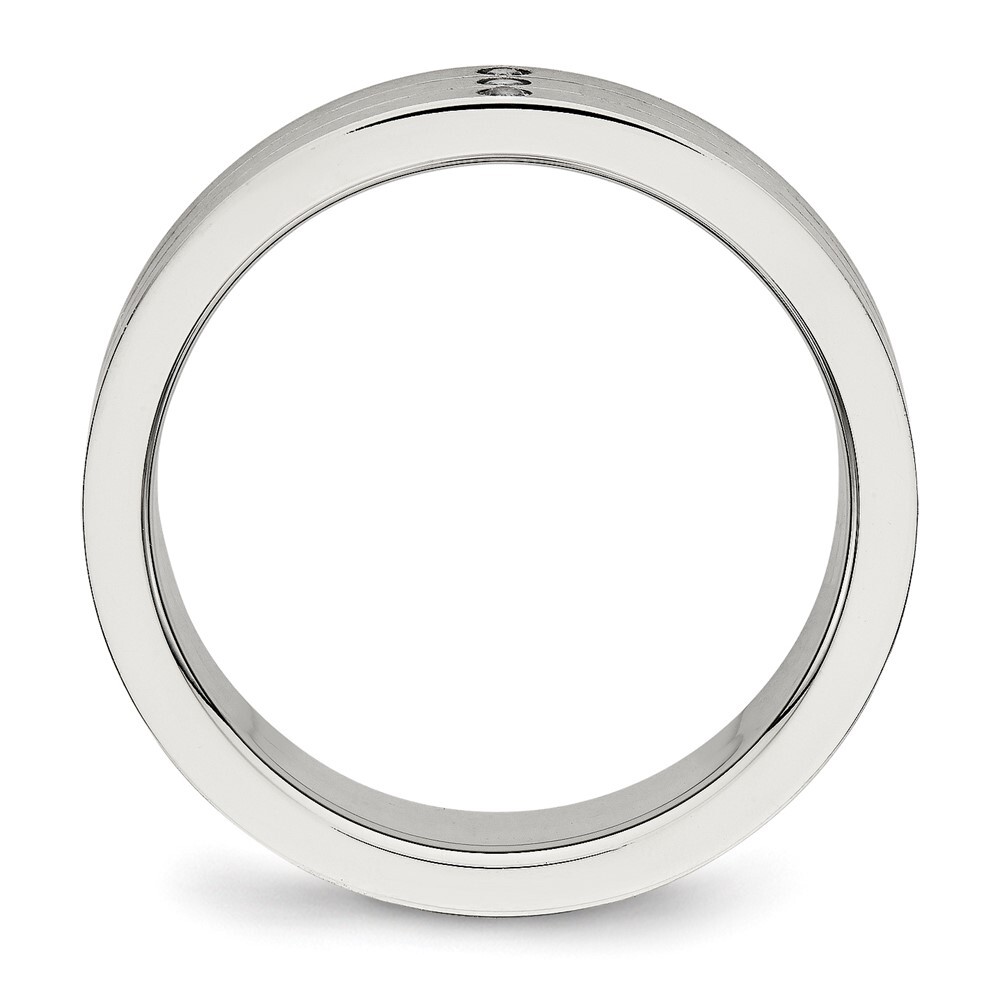 Stainless Steel Brushed w/CZ 6mm Grooved Band S:13; Women & Men