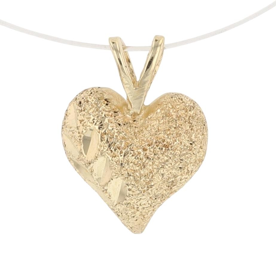 1/2″ Textured Mini Heart Shaped Bail Pendant No Chain 14k Yellow Gold 1.22 Grams