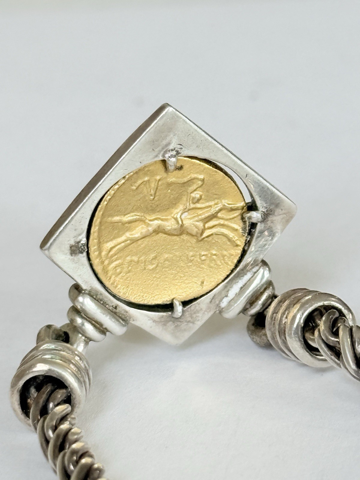 Vintage 925 Sterling Silver Roman Coin Gold Vermeil Chain Necklace 46-Grams