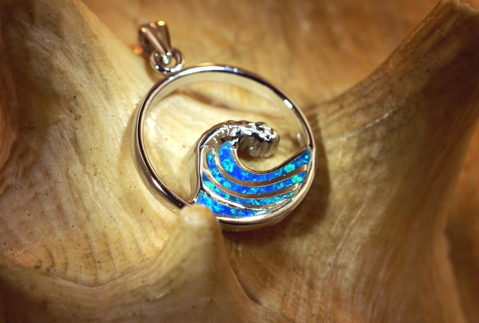 23.5MM RHODIUM 925 SILVER INLAID OPAL HAWAIIAN CRESTING OCEAN WAVE PENDANT #2