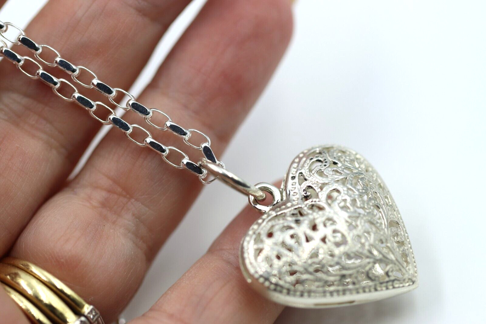 Sterling Silver 70cm Belcher Necklace & Filigree Heart Pendant *Free post