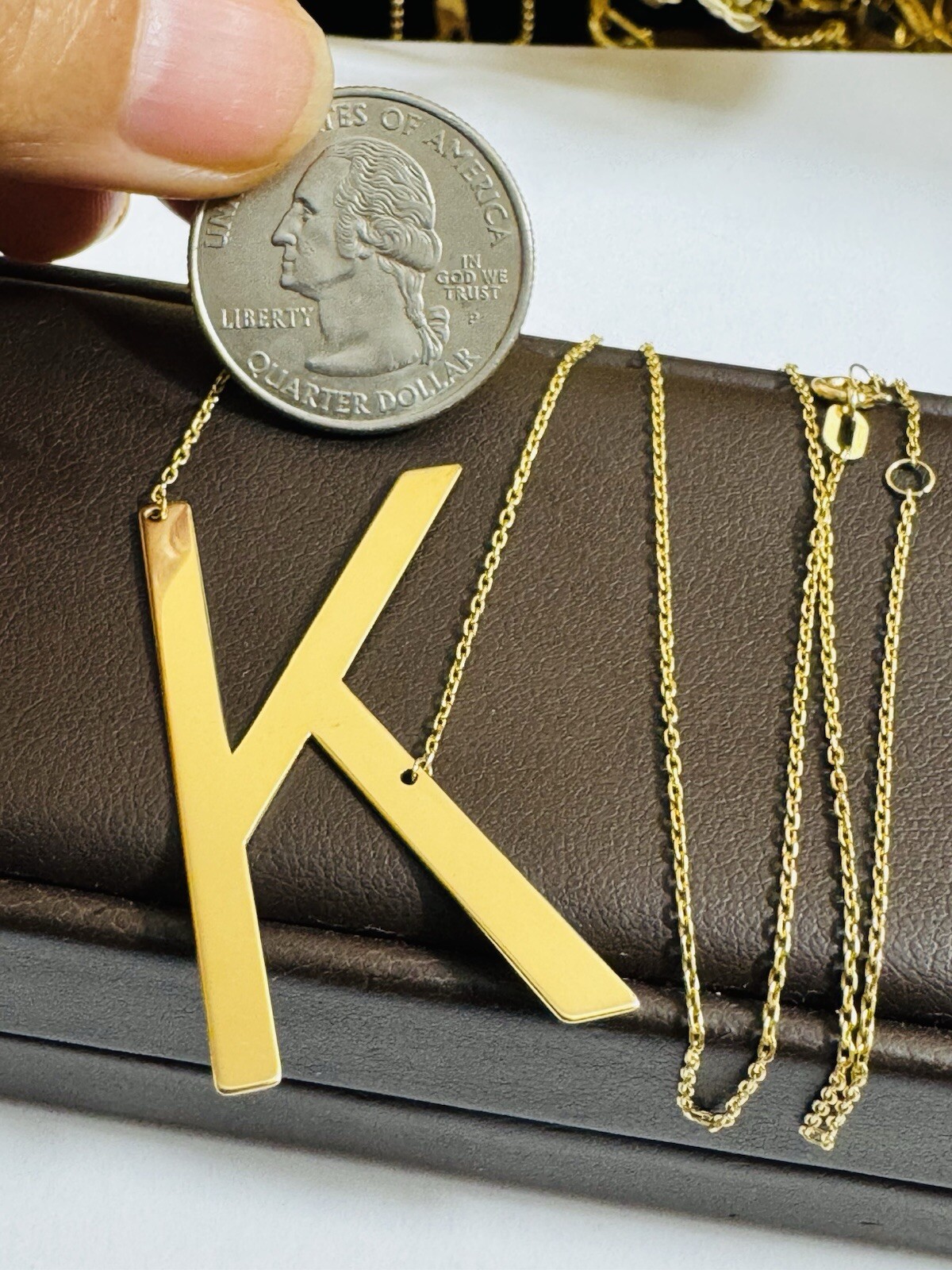 RARE 18K 750 YELLOW Gold Letter K initial Necklace 16.5/17.5” Long 1mm 4.1g