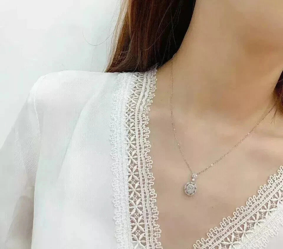 2.30Ct Oval Cut Lab Created Diamond Halo Pendant 14K White Gold Plated