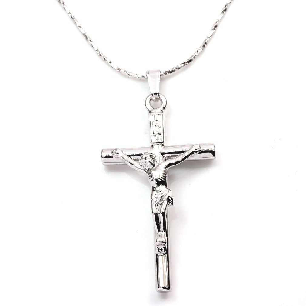 White Gold Plated Alloy Cross None Stone Jesus Christ Crucifix Cross Pendant Cha