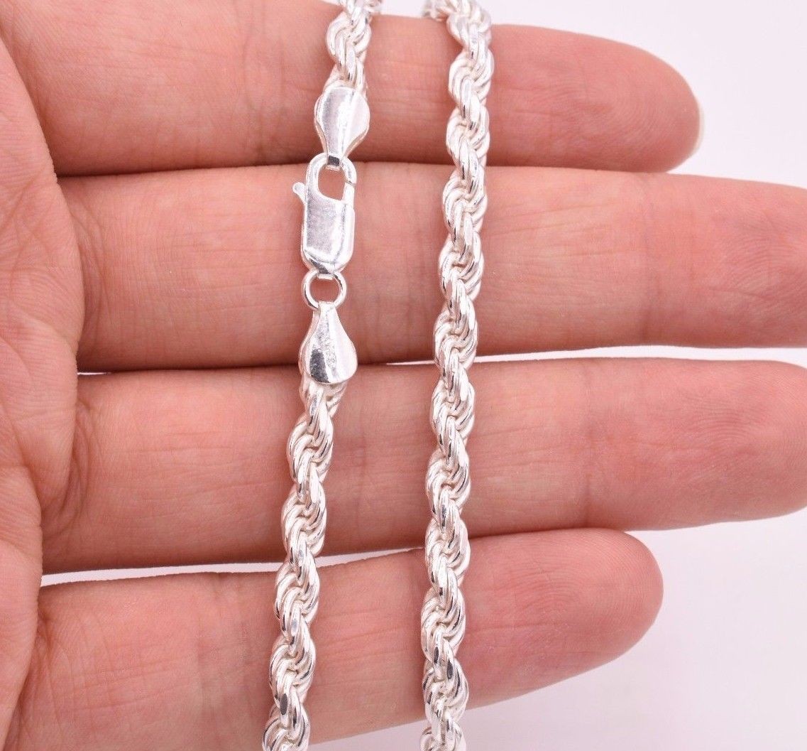 5mm Solid Diamond Cut Rope Chain Necklace Real 925 Sterling Silver Italy!