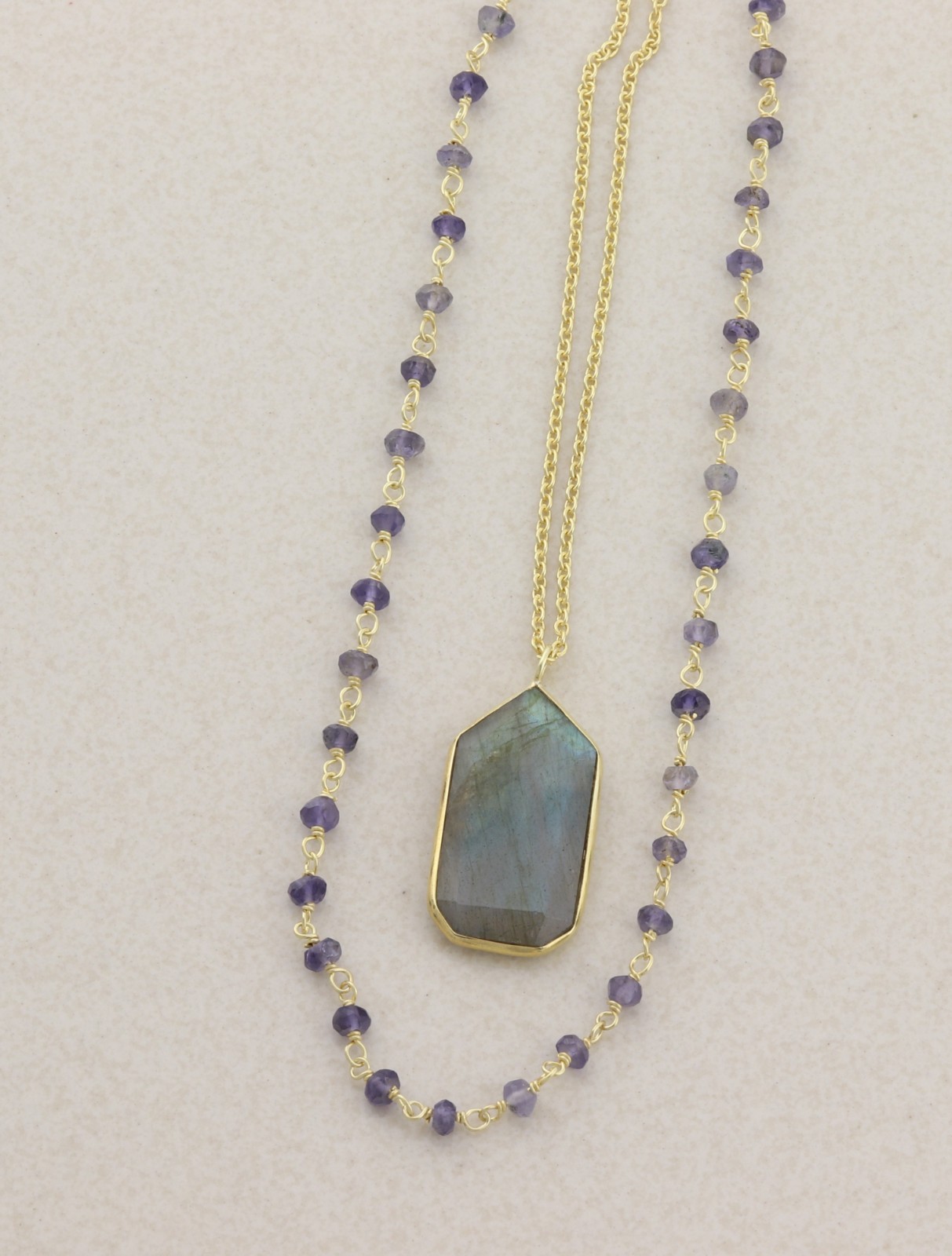 18k Gold Over Sterling Silver Long Labradorite Layered Necklace 30″