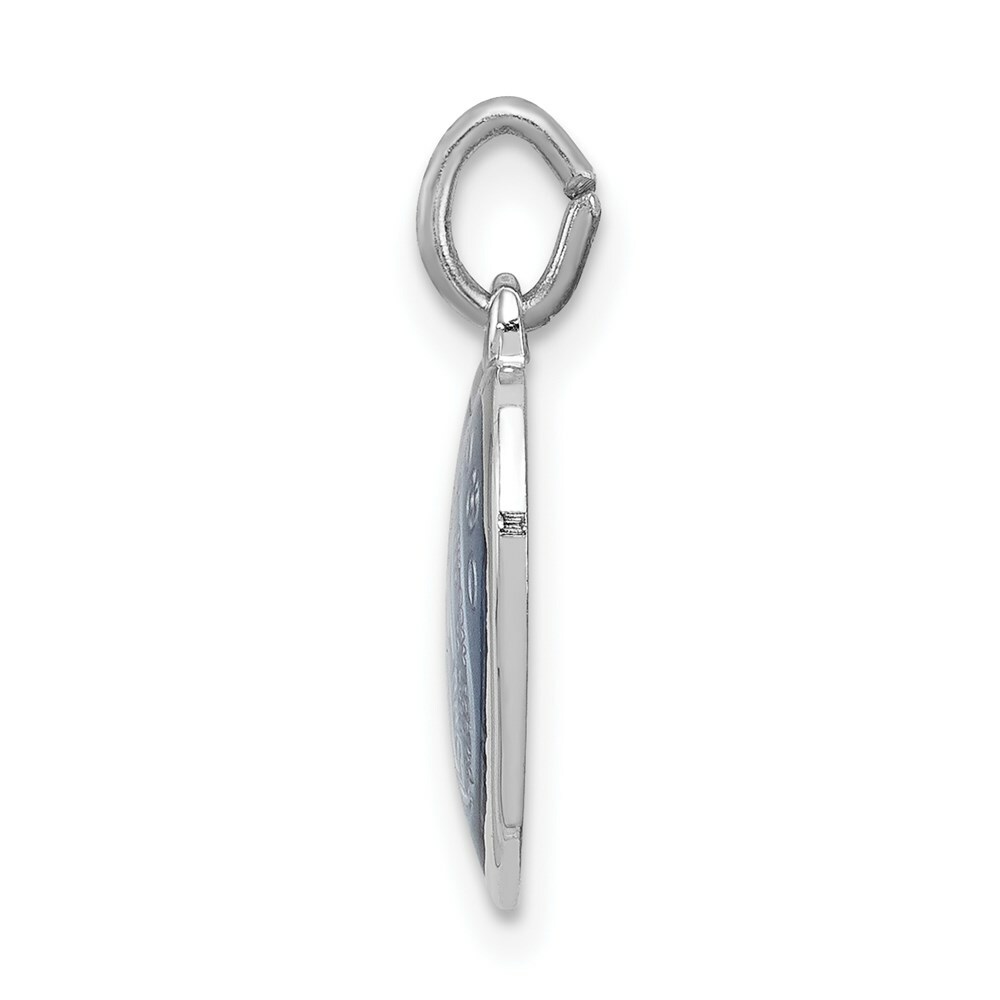 Sterling Silver w/ Blue Epoxy Miraculous Mary Medal in Heart Pendant 0.75 Inch