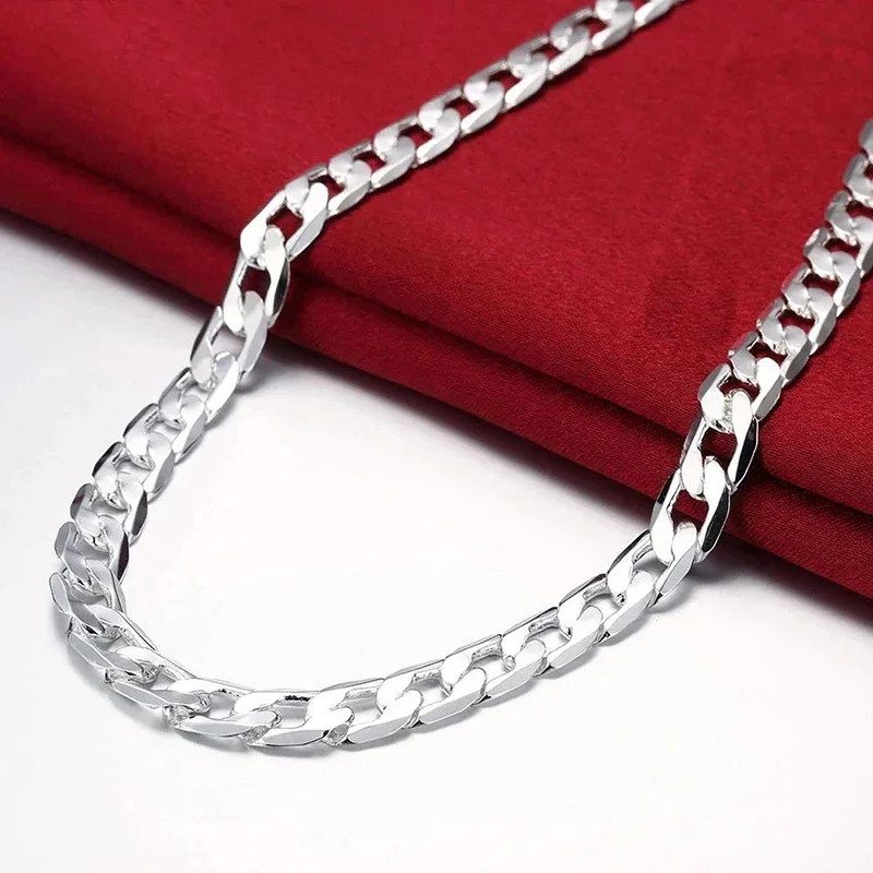 925 Sterling Silver Necklace for Men’S Women 16/18/20/22/24 Inches Classic 6MM C