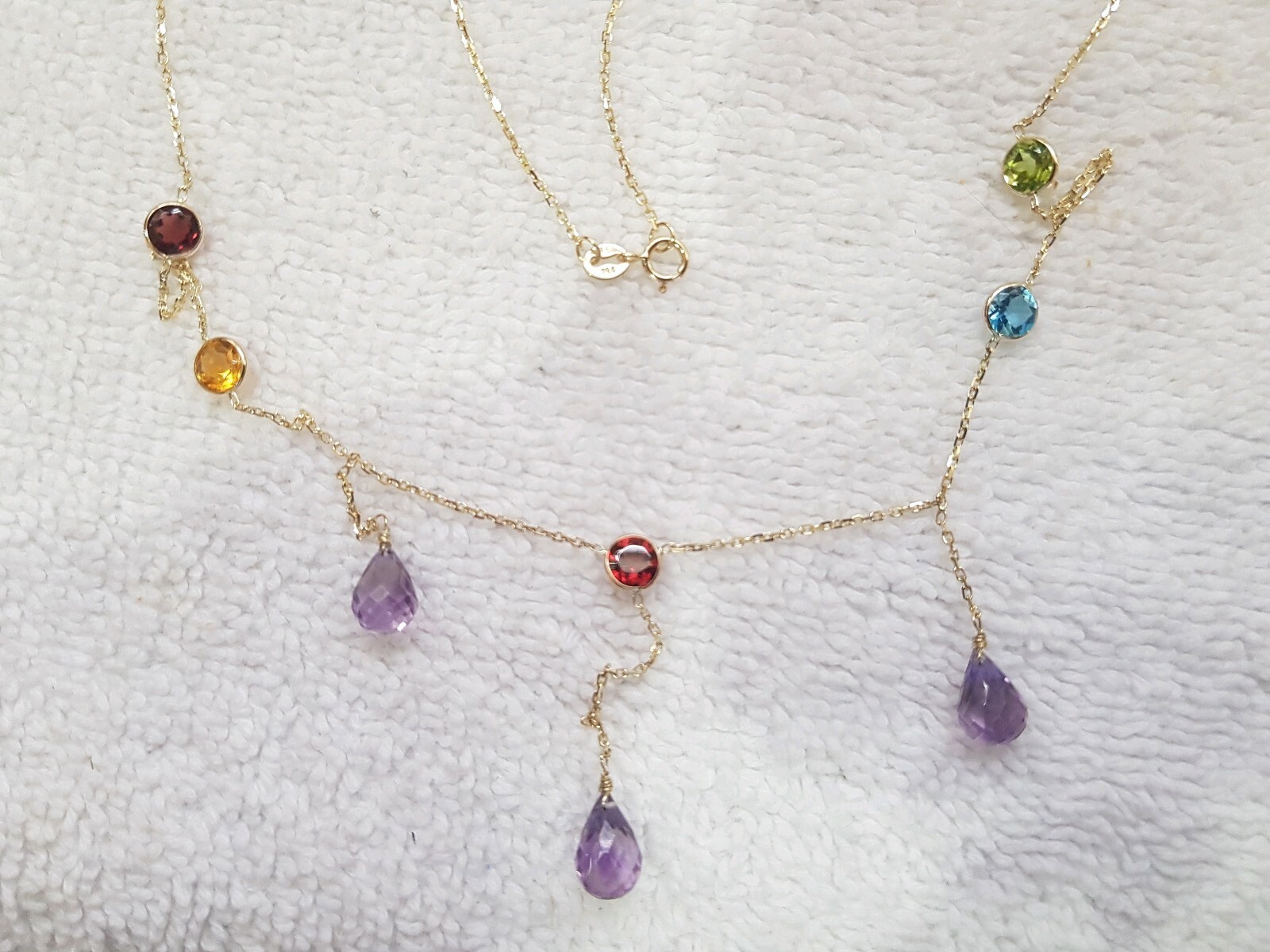 14k Yellow Gold Necklace With Multycolor Stones