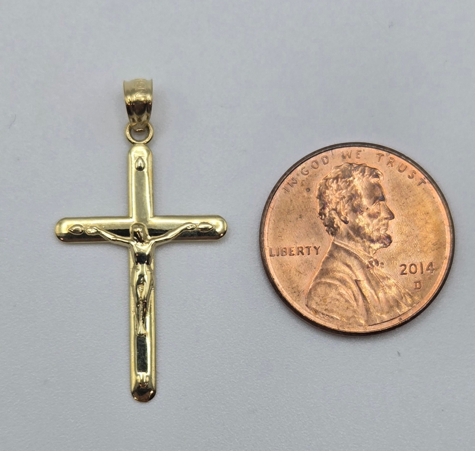 NEW Solid 10K Yellow Gold 1.25in Cross Pendant, 3.5mm Bail, ITALY