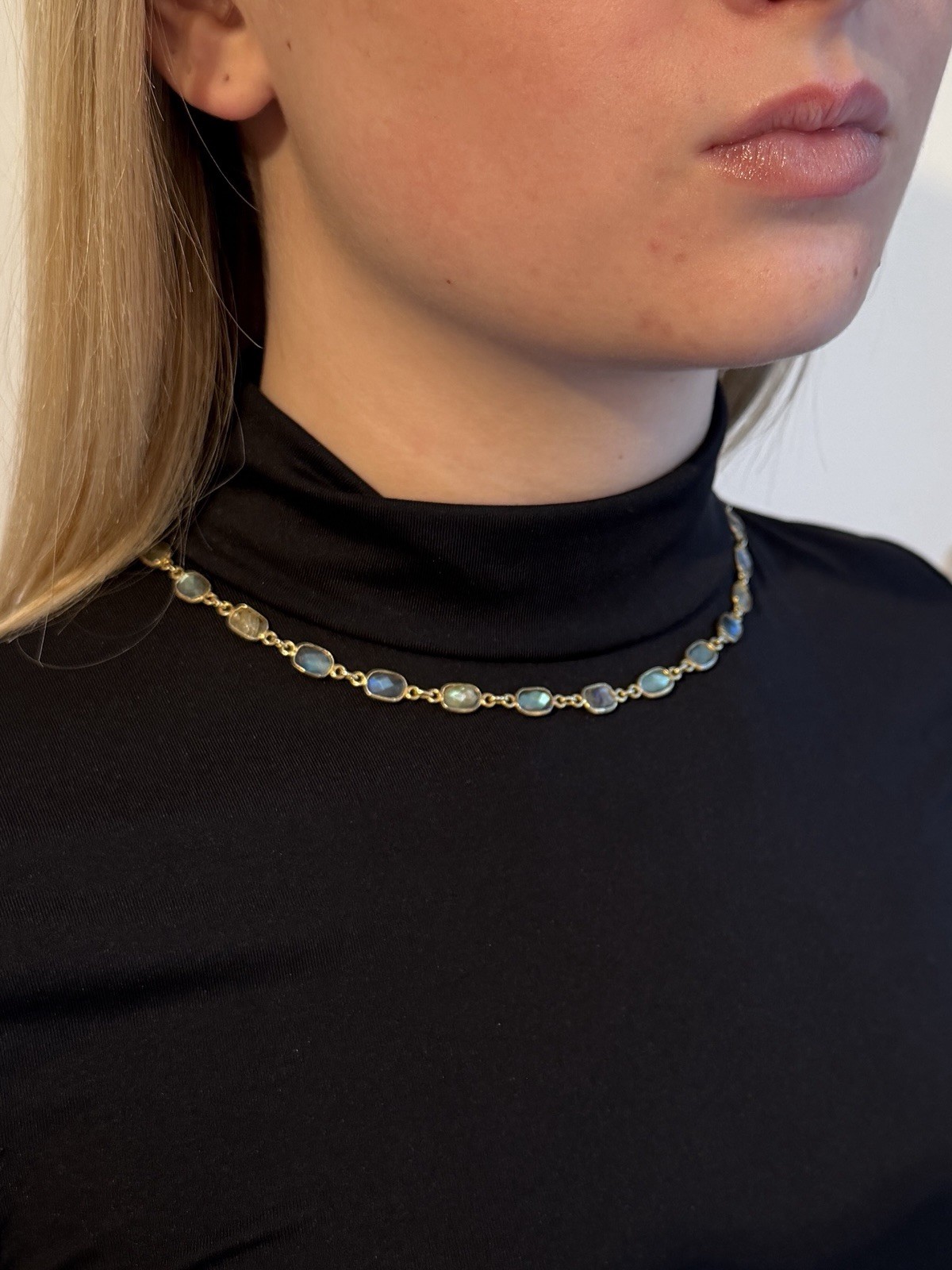 Genuine Moonstone Necklace 19.25” Yellow Gold Plated Sterling Silver Chain