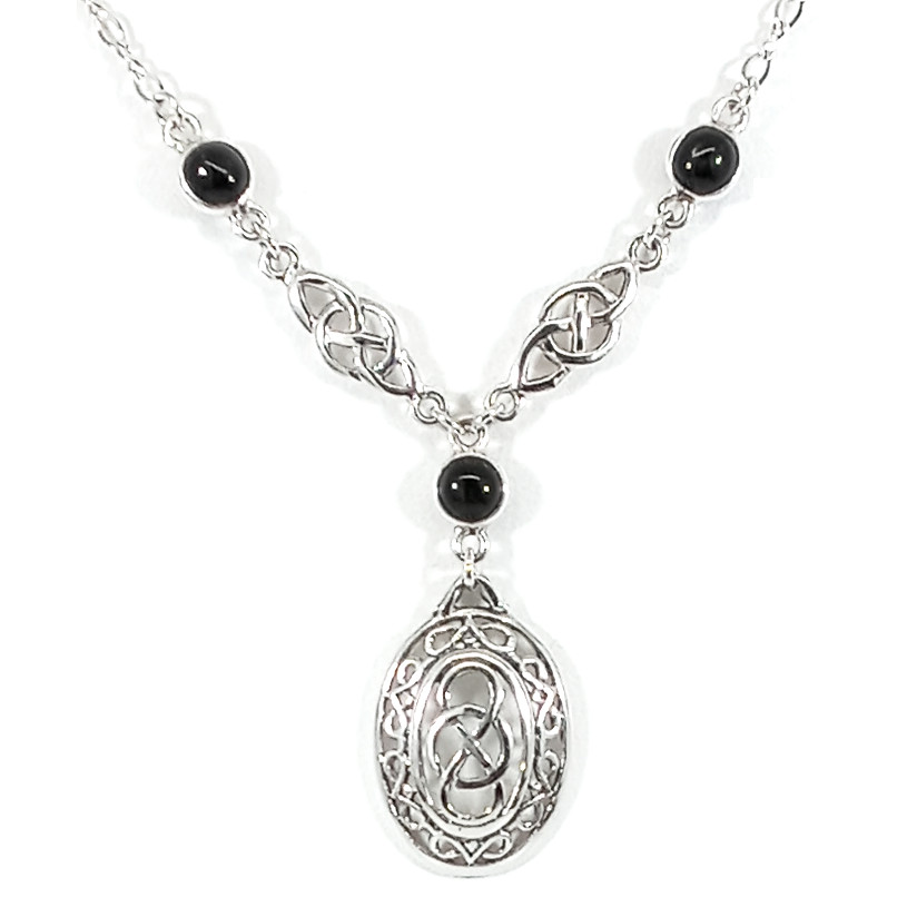 Vintage 925 Sterling Silver Black Onyx Celtic Infinity Knot Necklace