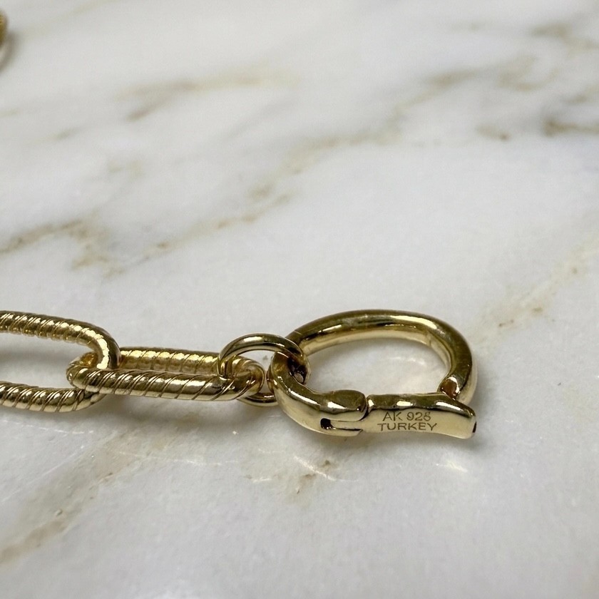 Technibond Paper Clip Oval Chain Necklace Enhancer 14K Yellow Gold Plated Silver