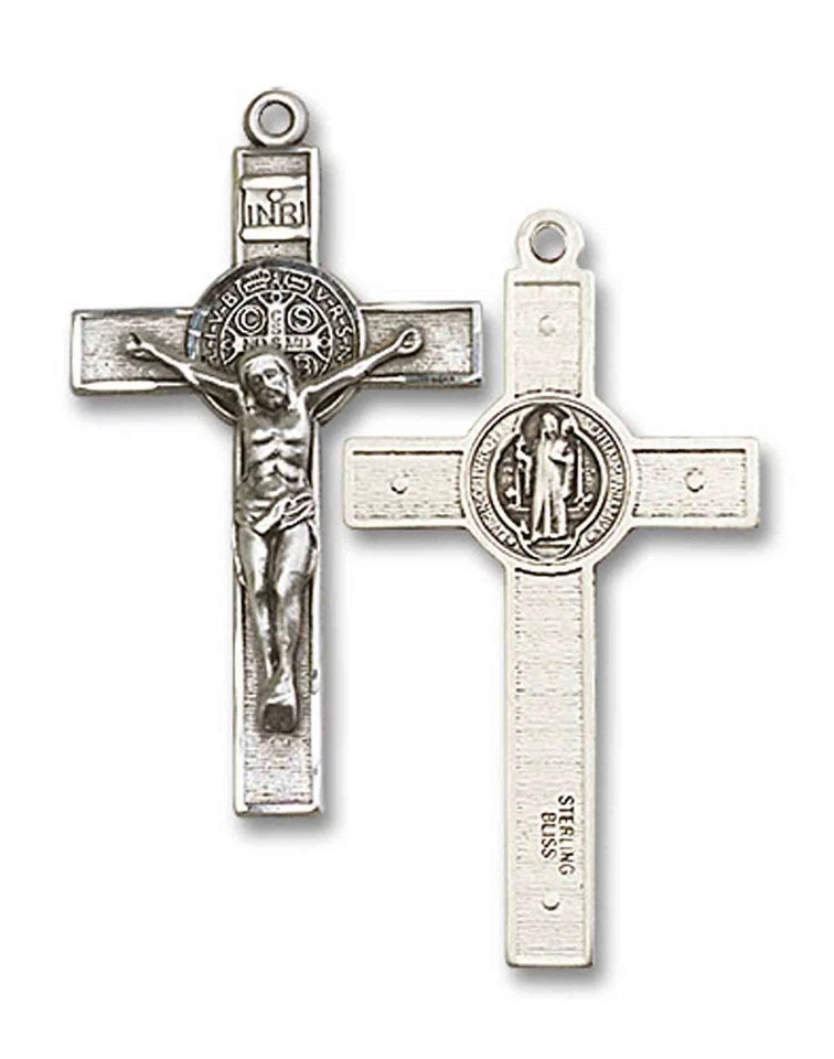 Sterling Silver Saint Benedict Crucifix Medal Pendant Necklace 18″ Chain GiftBox