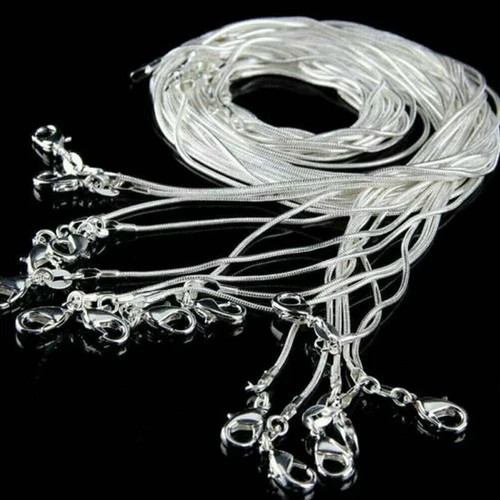 925 Sterling Silver 18″ 1mm Necklace Snake Chain w/Claw Clasp – lot of 2