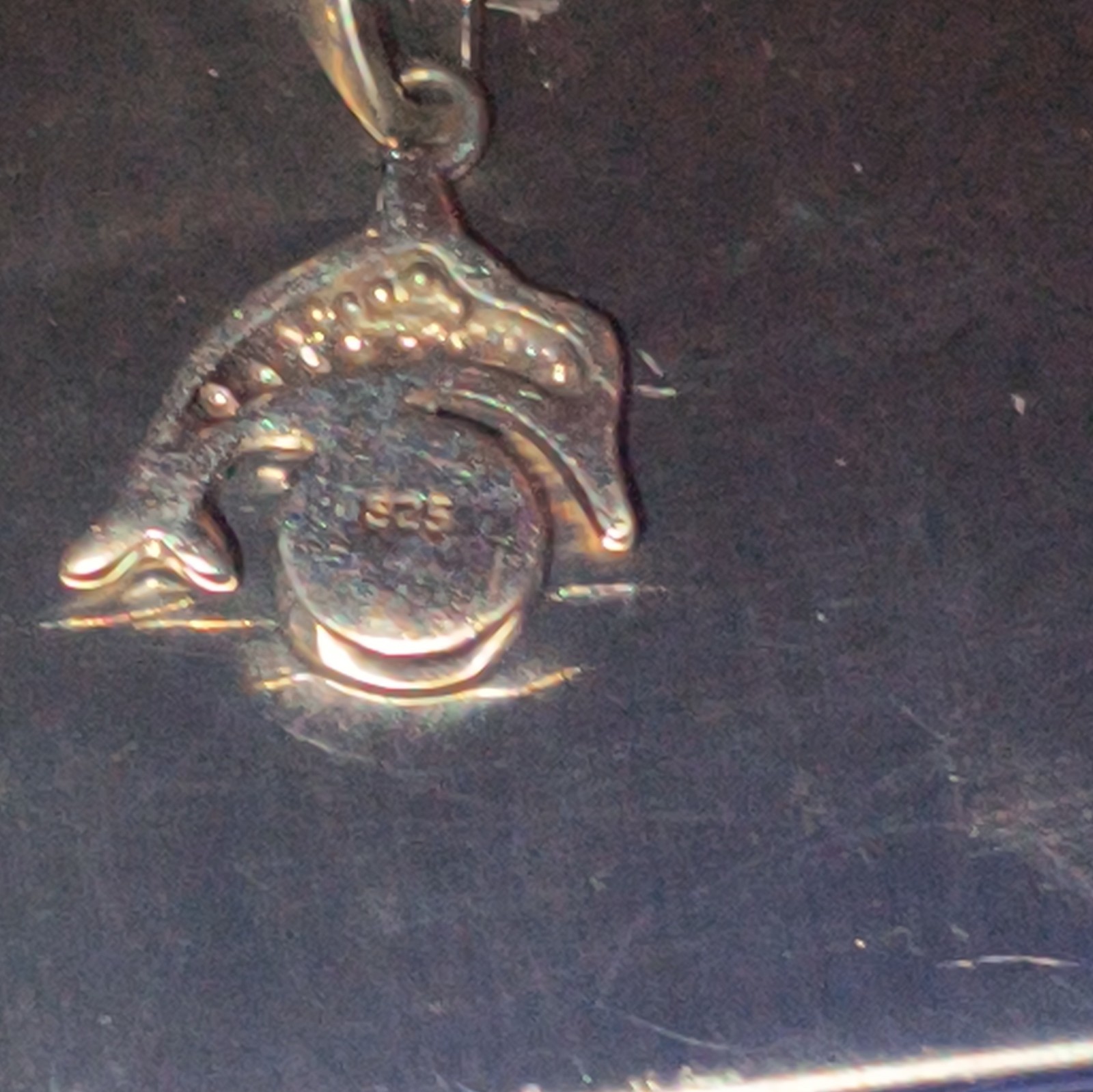 Sterling Silver 925 Dolphin Charm Pendant, Signed, abalone Stone, Animals Theme