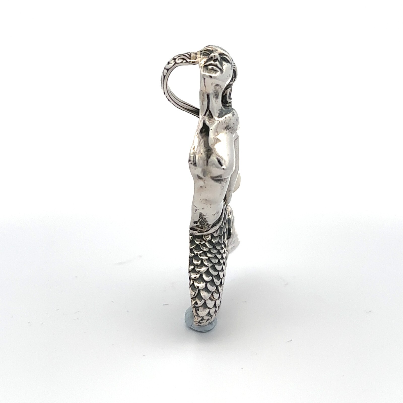 Sterling Silver Mermaid Pendant/Slide W/FWP Designer Signed (1 3/4 x 2 1/4 Inch)