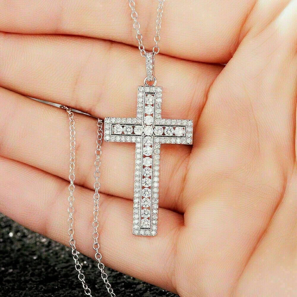 Trending 2.50Ct Round Cut Diamond Cross Pendant 14K White Gold Finish Free Chain