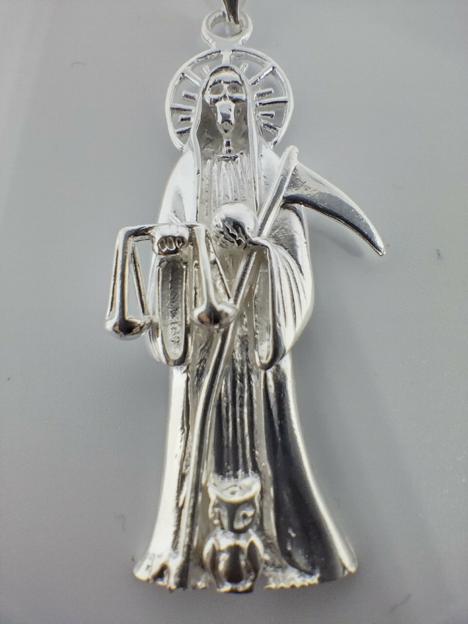 Sterling Silver Grim Reaper pendant Dije de la Santa Muerte en Plata REAL 925 3″