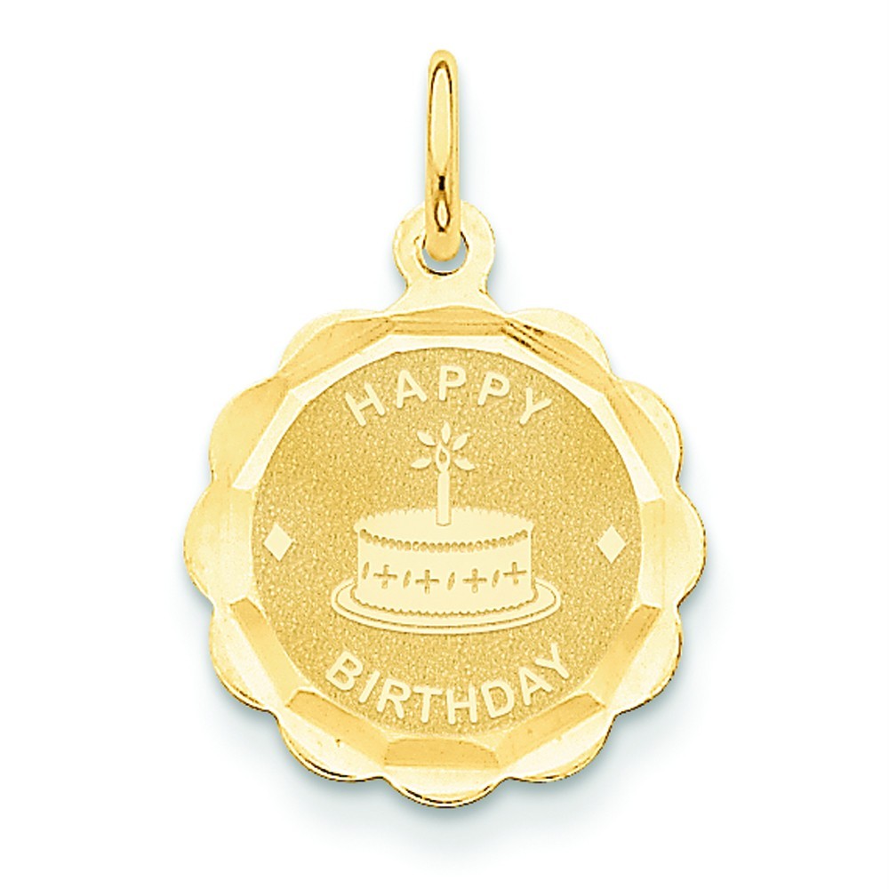 14k Yellow Gold Polished Faceted Happy Birthday Charm