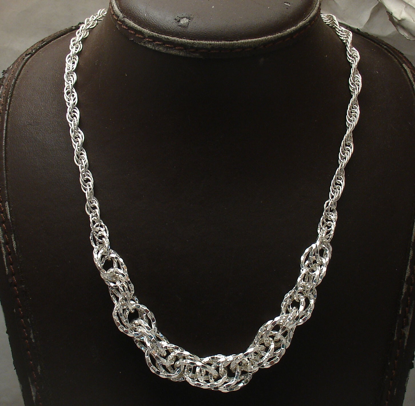 Graduated Diamond Cut Oval Link Chain Necklace Real 925 Sterling Silver