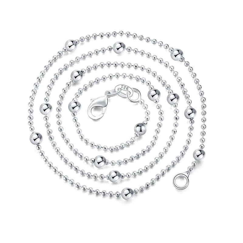 925 Sterling Silver Bead Chain Necklace 16-24 Inch Fine Jewelry Women Wedding