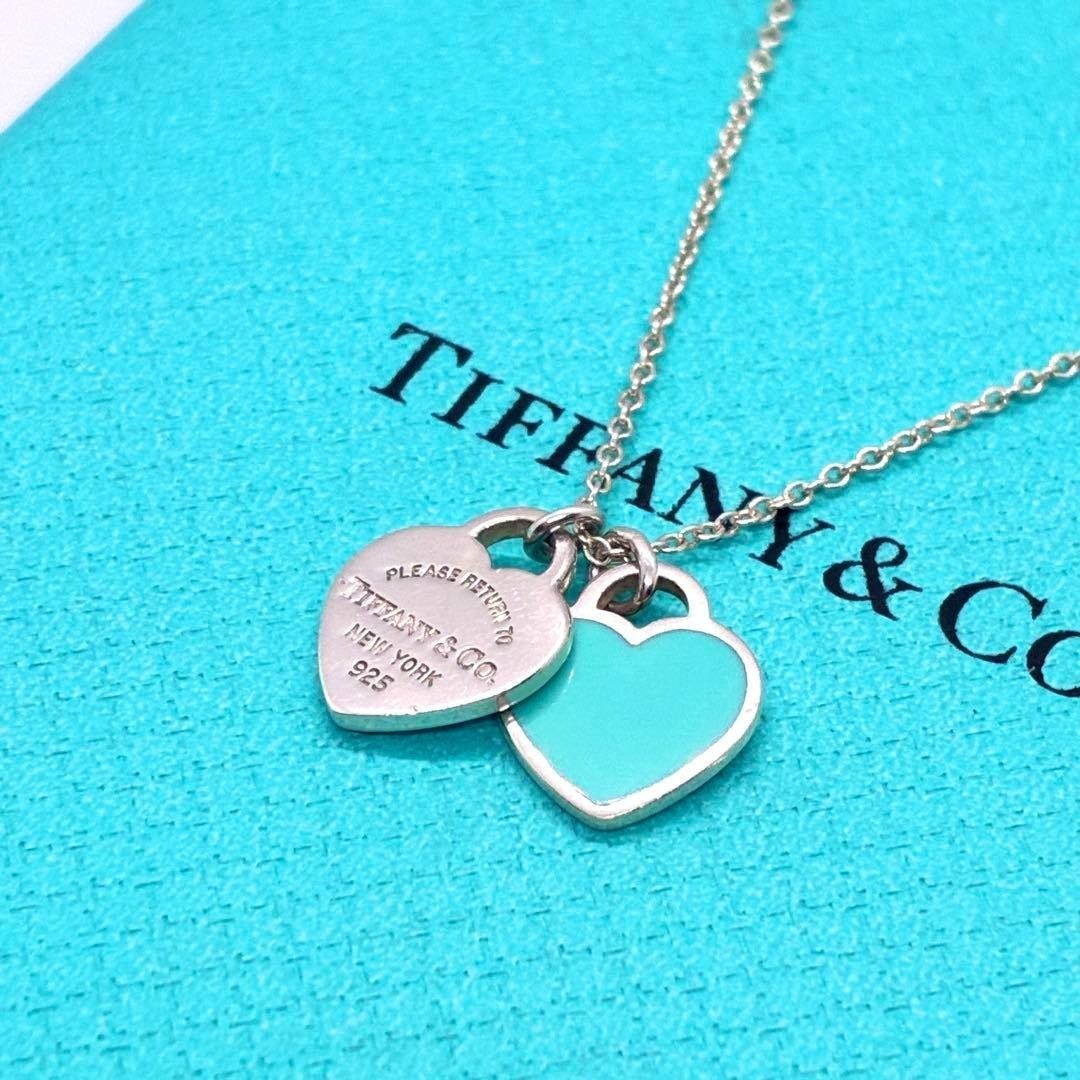 Tiffany & Co. Return To Tiffany Mini Blue Double Heart Necklace Sterling Silver