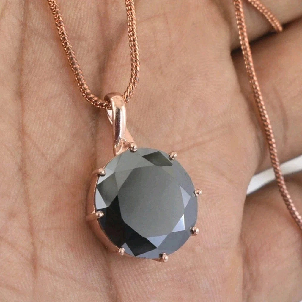 Minimalist 12 Ct Black Diamond Pendant Rose Gold Plated AAA Certified Ideal Gift